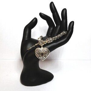 Heart and Key Silver Tone Bracelet